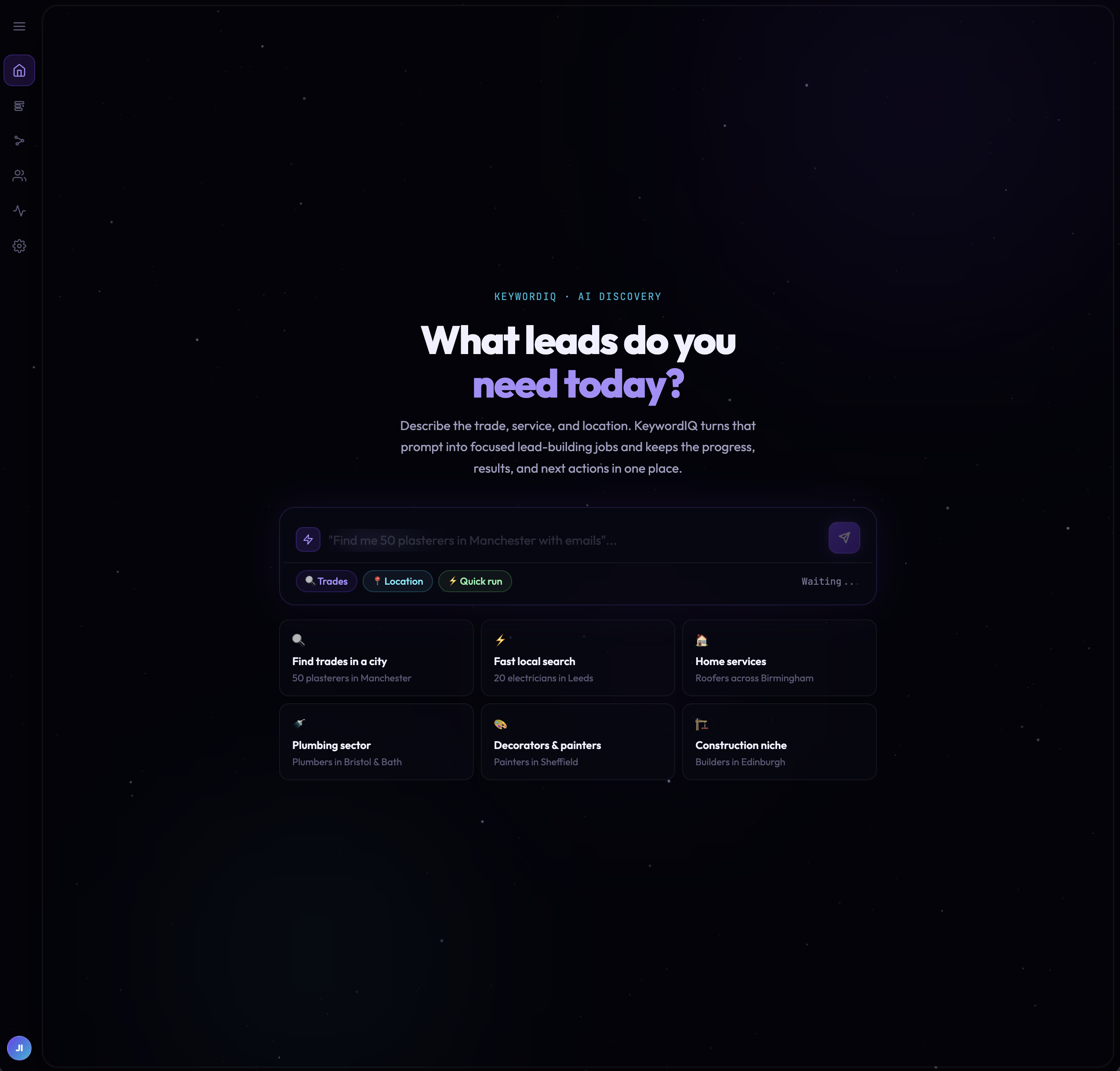 KeywordIQ AI Discovery dashboard hero screenshot